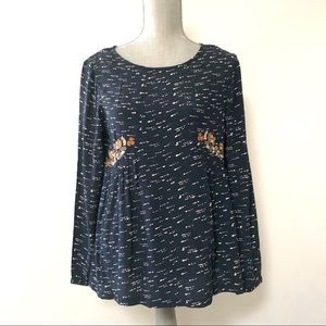 Anthropologie Indi and Cold top embroidered navy floral blouse romantic boho